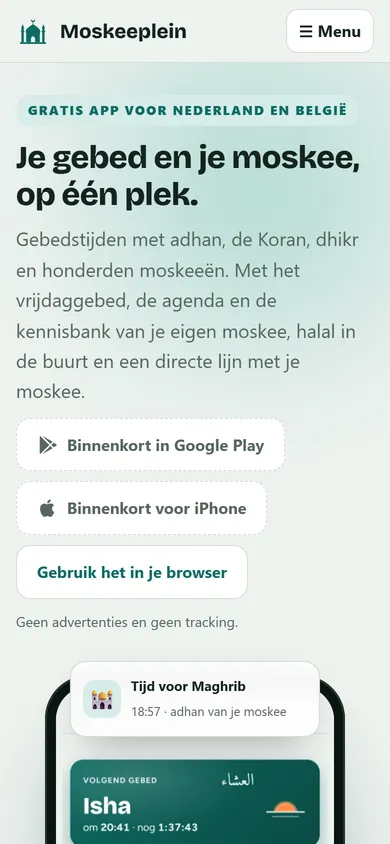 Moskeeplein website en app — mobiel